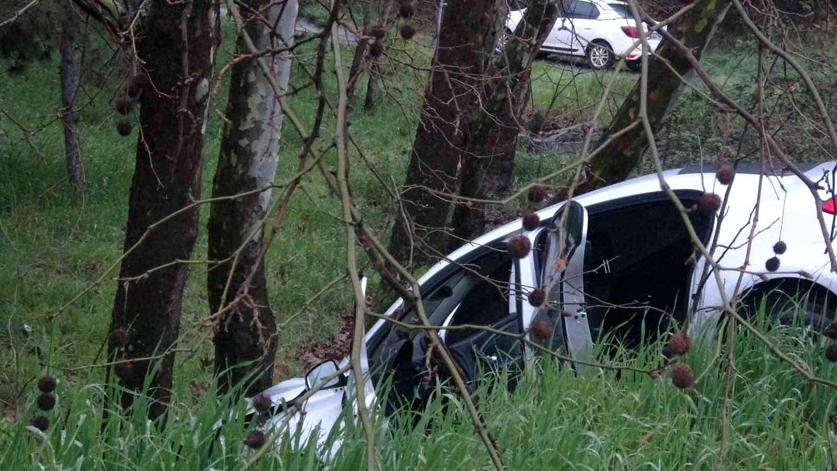 Pendik'te virajı alamayan sürücü ağaca çarptı