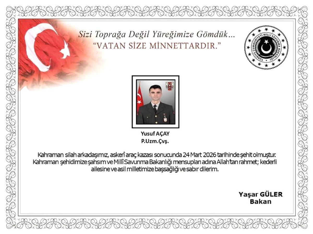Ağrı'da askeri araç kazası: 1 uzman çavuş şehit oldu
