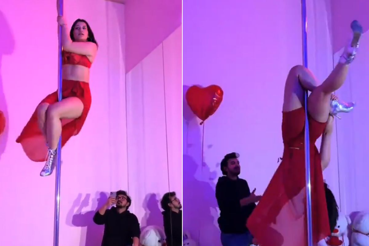 Direk dansı yapan kadını eşi videoya aldı
