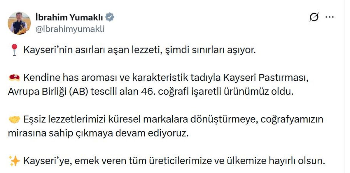 Kayseri Pastırması AB'den coğrafi işaret tescili aldı