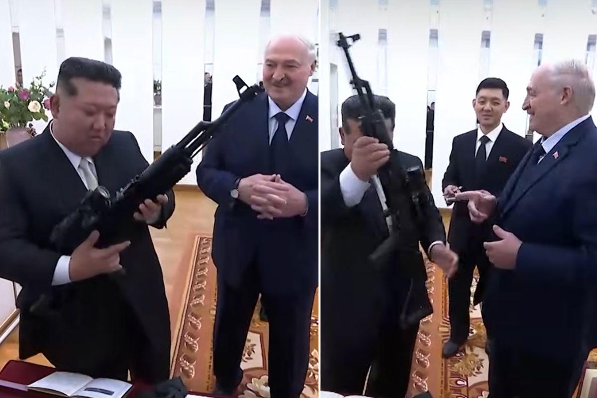 Görüşmeye damga vuran görüntü! Lukaşenko, Kim'e taarruz tüfeği hediye etti