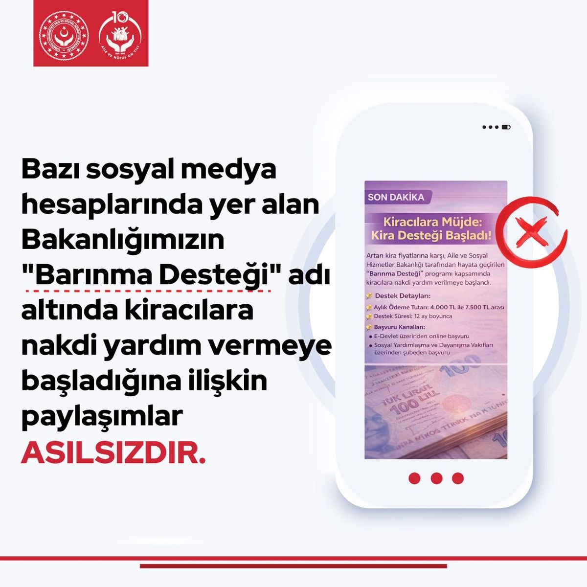 Aile ve Sosyal Hizmetler Bakanlığı'ndan Asılsız Barınma Desteği Paylaşımlarına İlişkin Açıklama