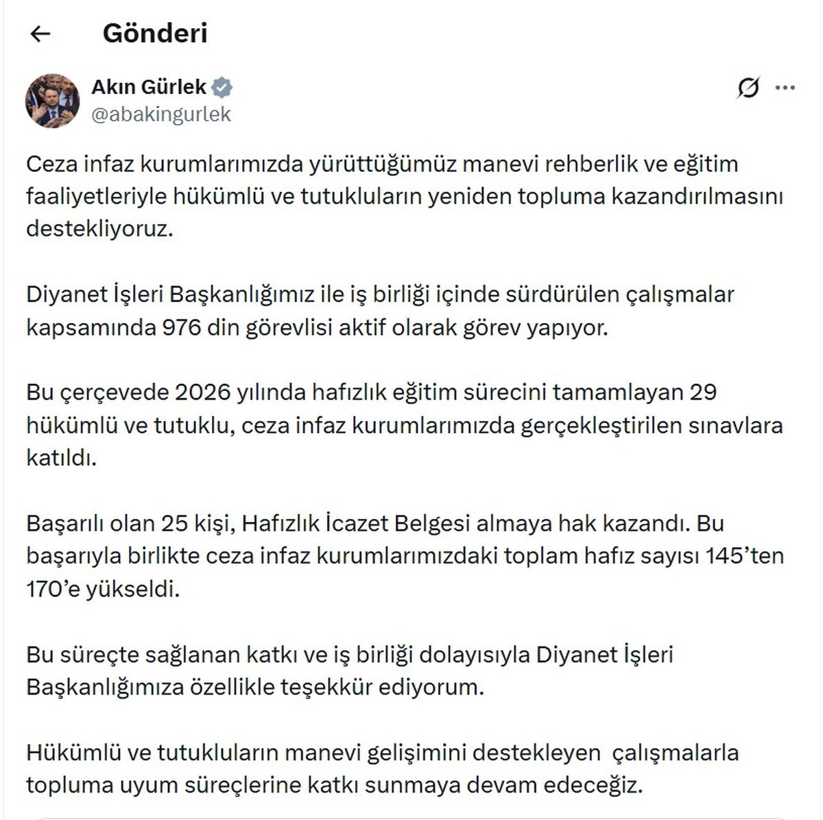 Ceza infaz kurumlarında hafızlık eğitimi alan hükümlülerin sayısı artıyor
