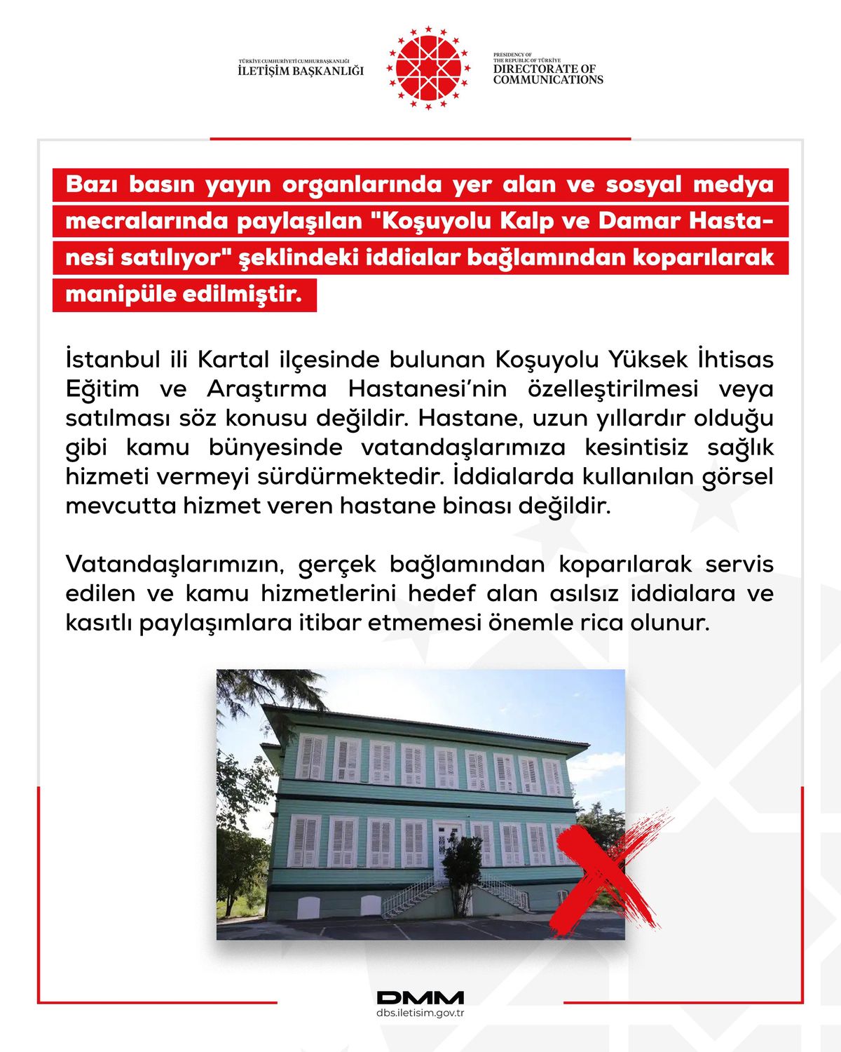 Koşuyolu Kalp ve Damar Hastanesi'nin Satılacağı İddiaları Yalanlandı