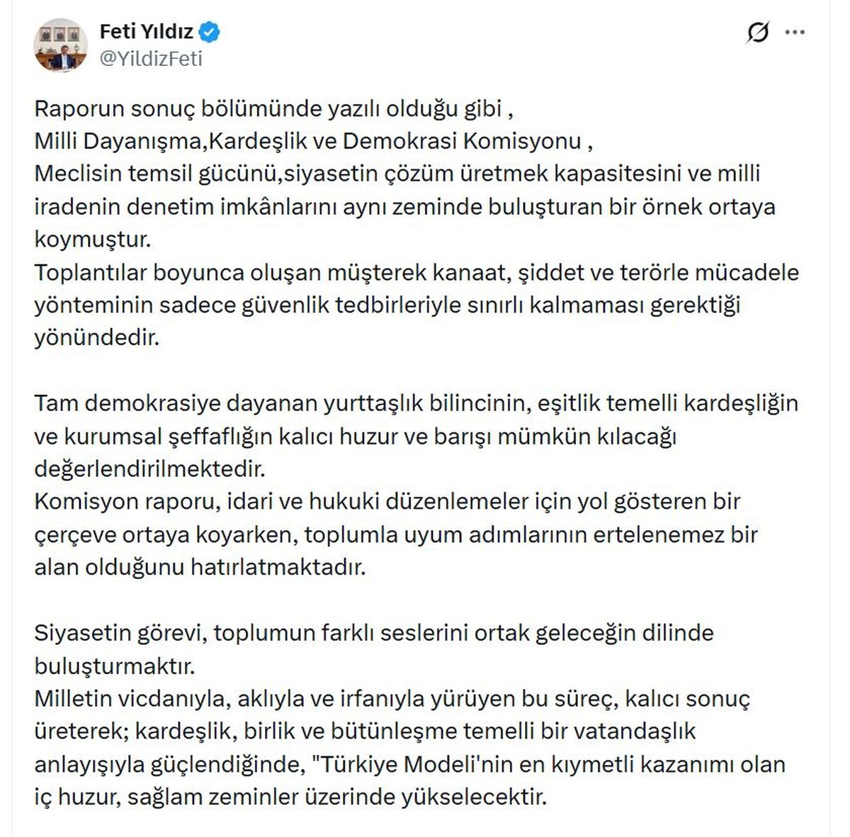 MHP'li Yıldız: Komisyonumuz, Türkiye'nin barışla ve kardeşlikle güçleneceğini göstermiştir