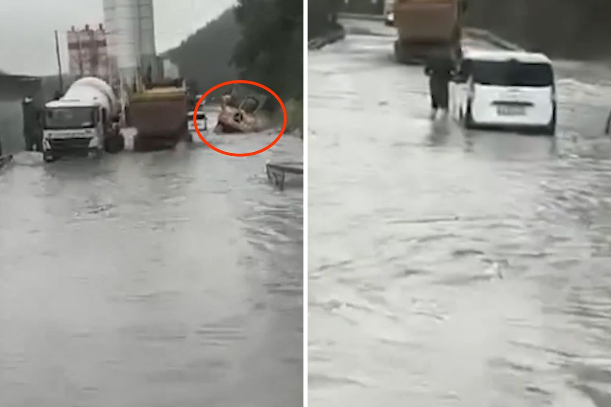 Kemerburgaz yolu göle döndü, koca kamyon sulara kapıldı