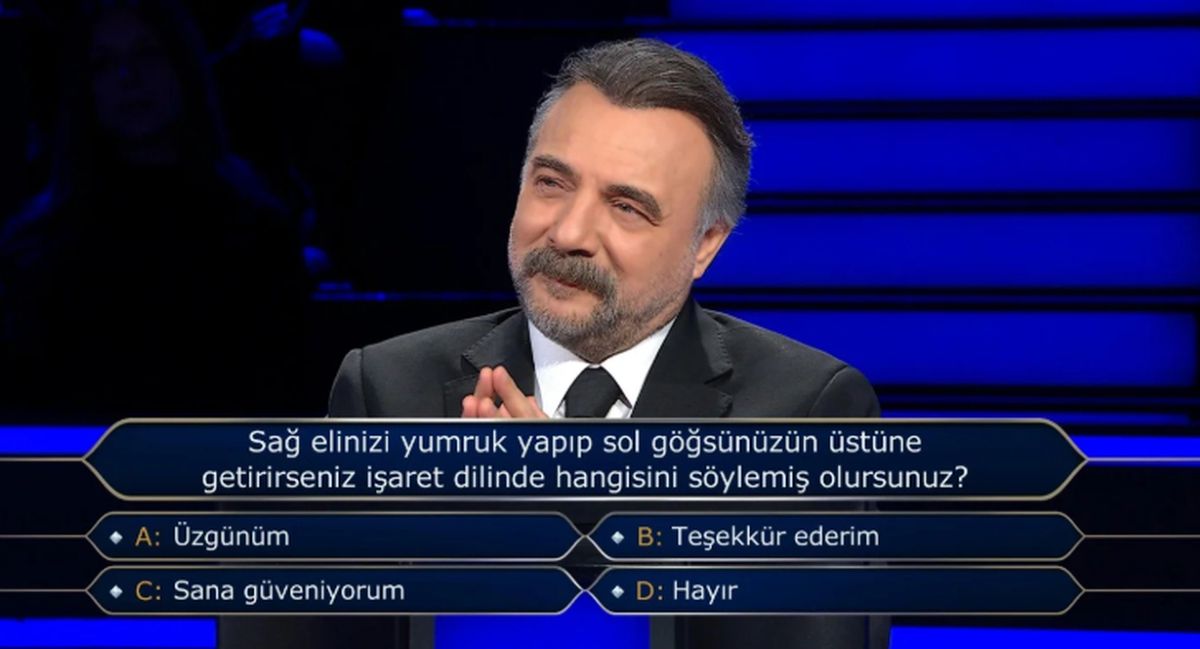 Sağ elinizi yumruk yapıp sol göğsünüzün üstüne getirirseniz işaret dilinde hangisini söylemiş olursunuz?