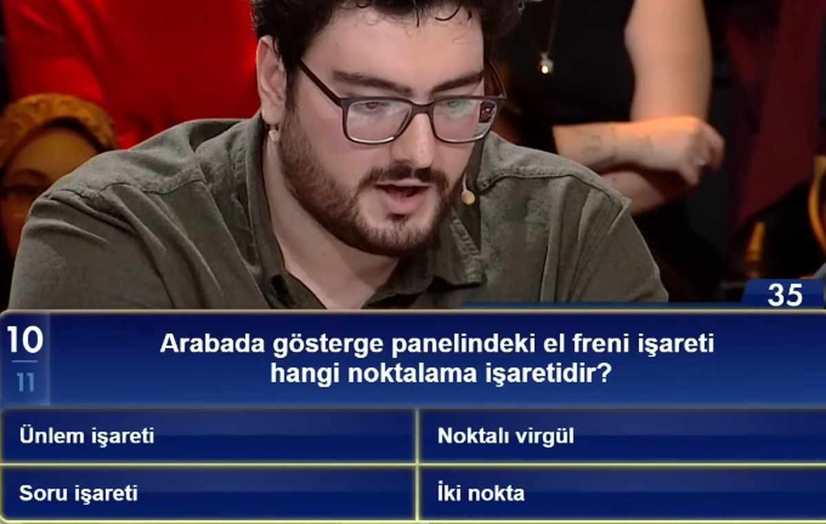 Arabada gösterge panelindeki el freni işareti hangi noktalama işaretidir?
