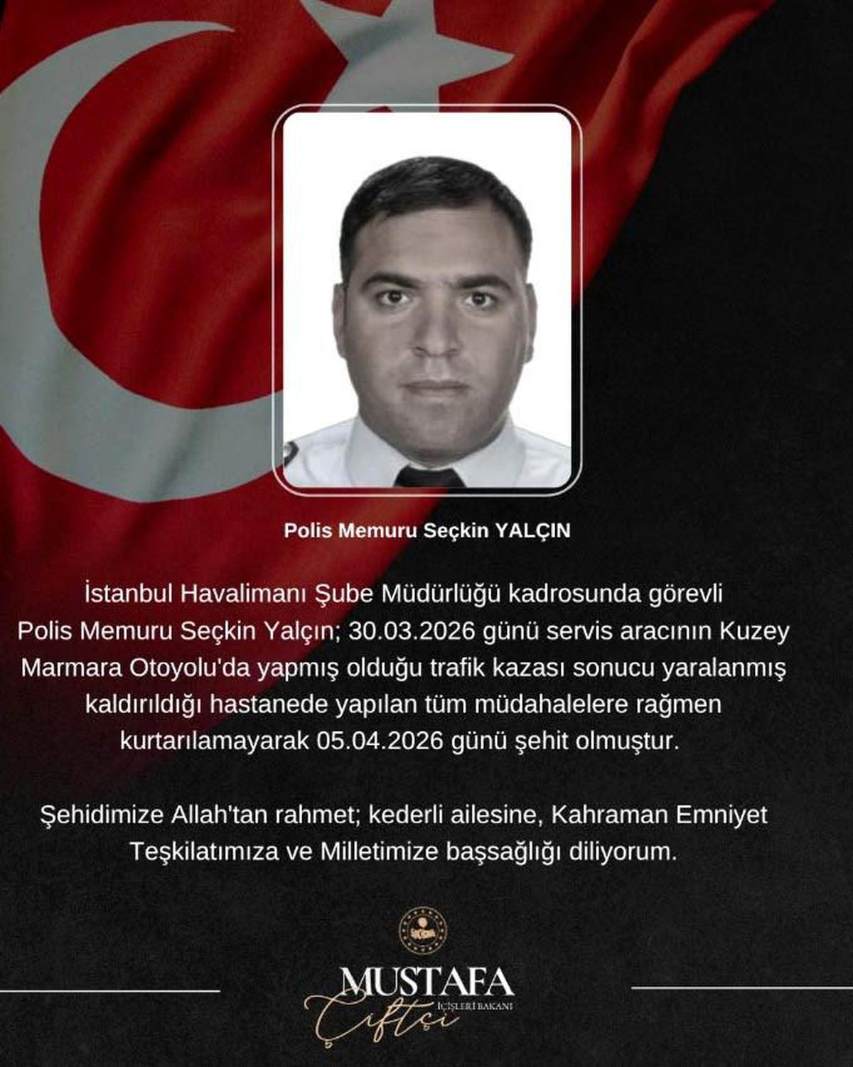 Başakşehir'de kazada ağır yaralanan polis memuru Seçkin Yalçın şehit oldu