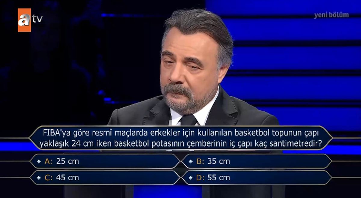 FIBA'ya göre resmî maçlarda erkekler için kullanılan basketbol topunun çapı yaklaşık 24 cm iken basketbol ...