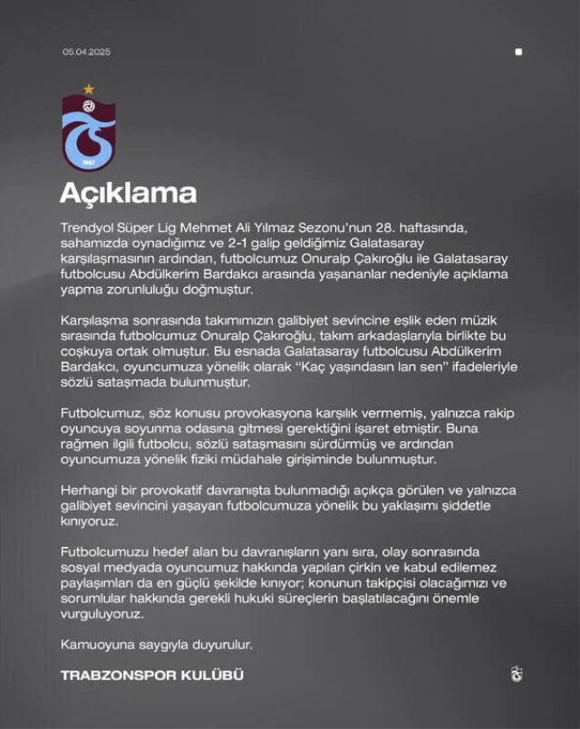 Statement from Trabzonspor