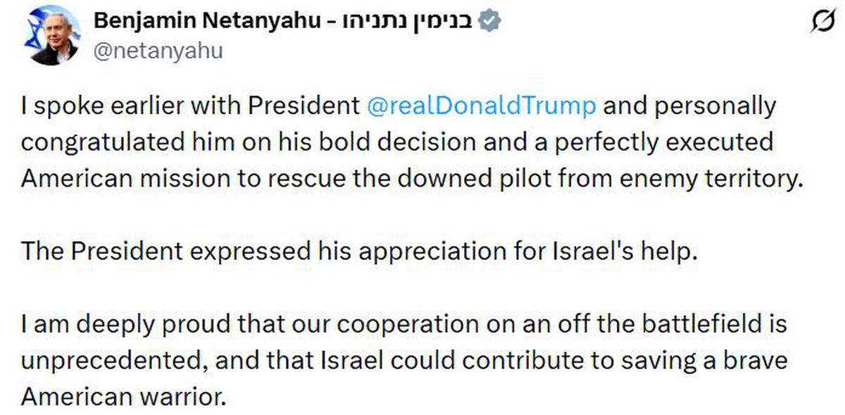 Netanyahu'dan Trump'a kurtarma operasyonu tebriği