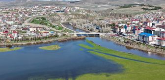 Ardahan'da kar sularıyla debisi yükselen Kura Nehri dronla görüntülendi
