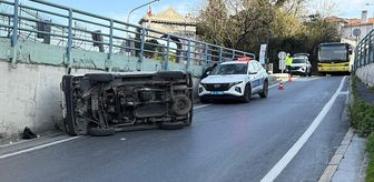 Beyoğlu'nda kontrolden çıkan hafif ticari araç yan yattı