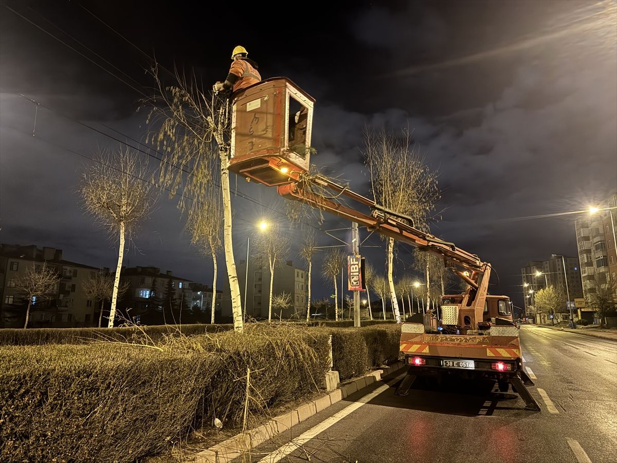 Büyükşehir Belediyesi ekipleri, ağaçlarda budama çalışması yapıyor