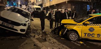 Esenler'de taksinin çarptığı park halindeki iki otomobilde hasar oluştu