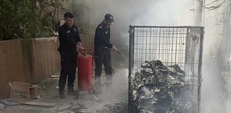 Feke'de atıkların toplandığı alanda çıkan yangını polis söndürdü