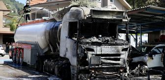 Fethiye'de akaryakıt istasyonundaki yakıt tankerinde çıkan yangın söndürüldü