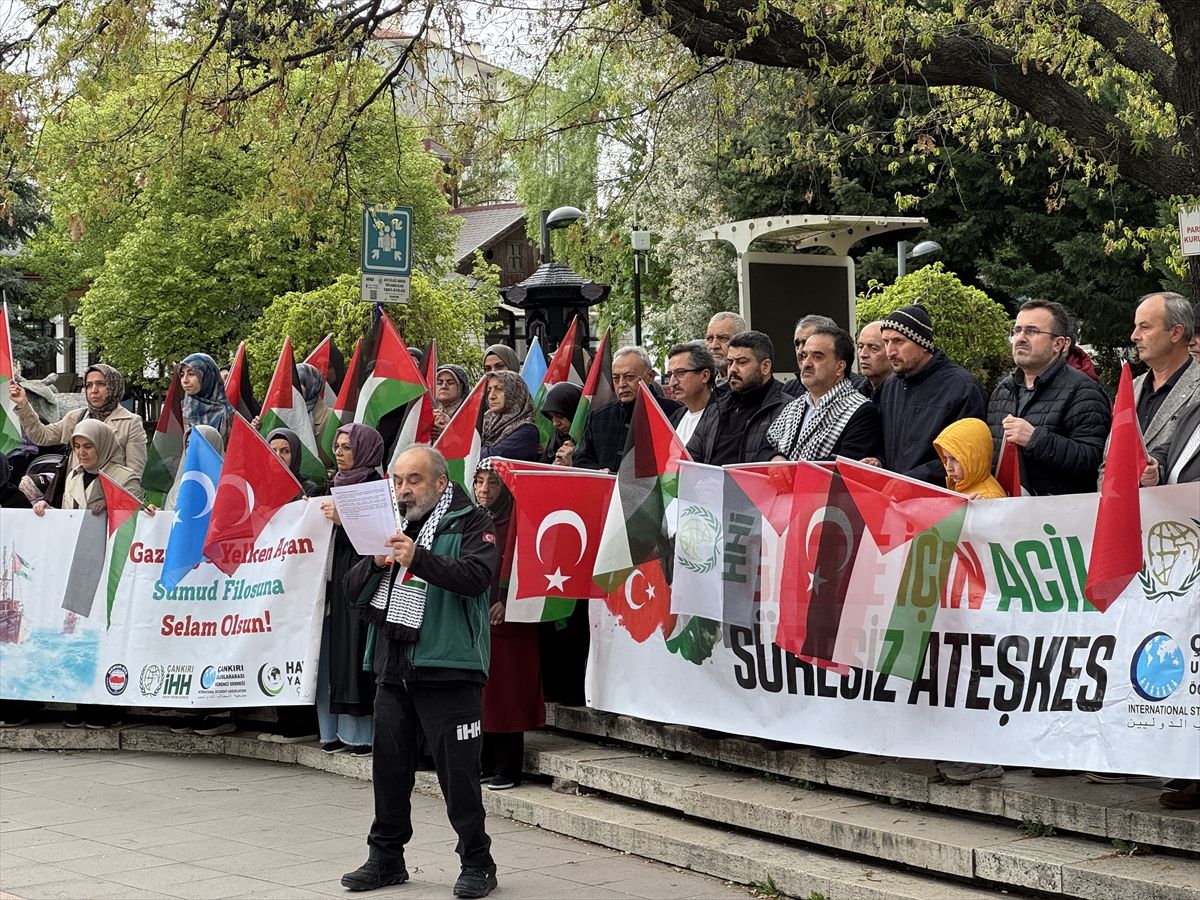 İsrail'in Küresel Sumud Filosu'na saldırısı Çankırı'da protesto edildi