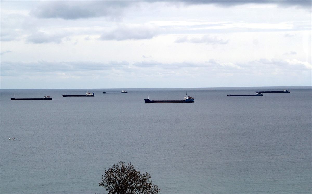 Karadeniz'de beklenen fırtına öncesi yük gemileri Sinop doğal limanına demirledi