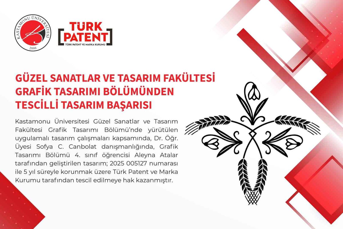Kastamonu Üniversitesi'nde tasarlanan desene tescil belgesi