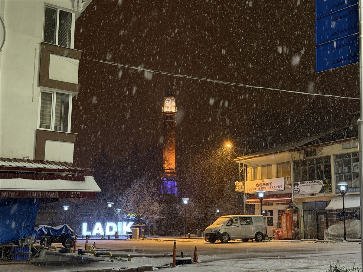 Samsun'un Ladik ilçesinde kar yağışı etkili oldu