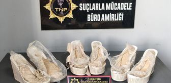 Tokat'ta kadın ayakkabılarının tabanına gizlenmiş 1 kilo 675 gram uyuşturucu ele geçirildi