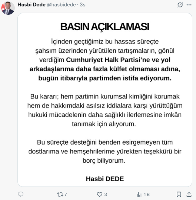 Hasbi Dede expelled from CHP