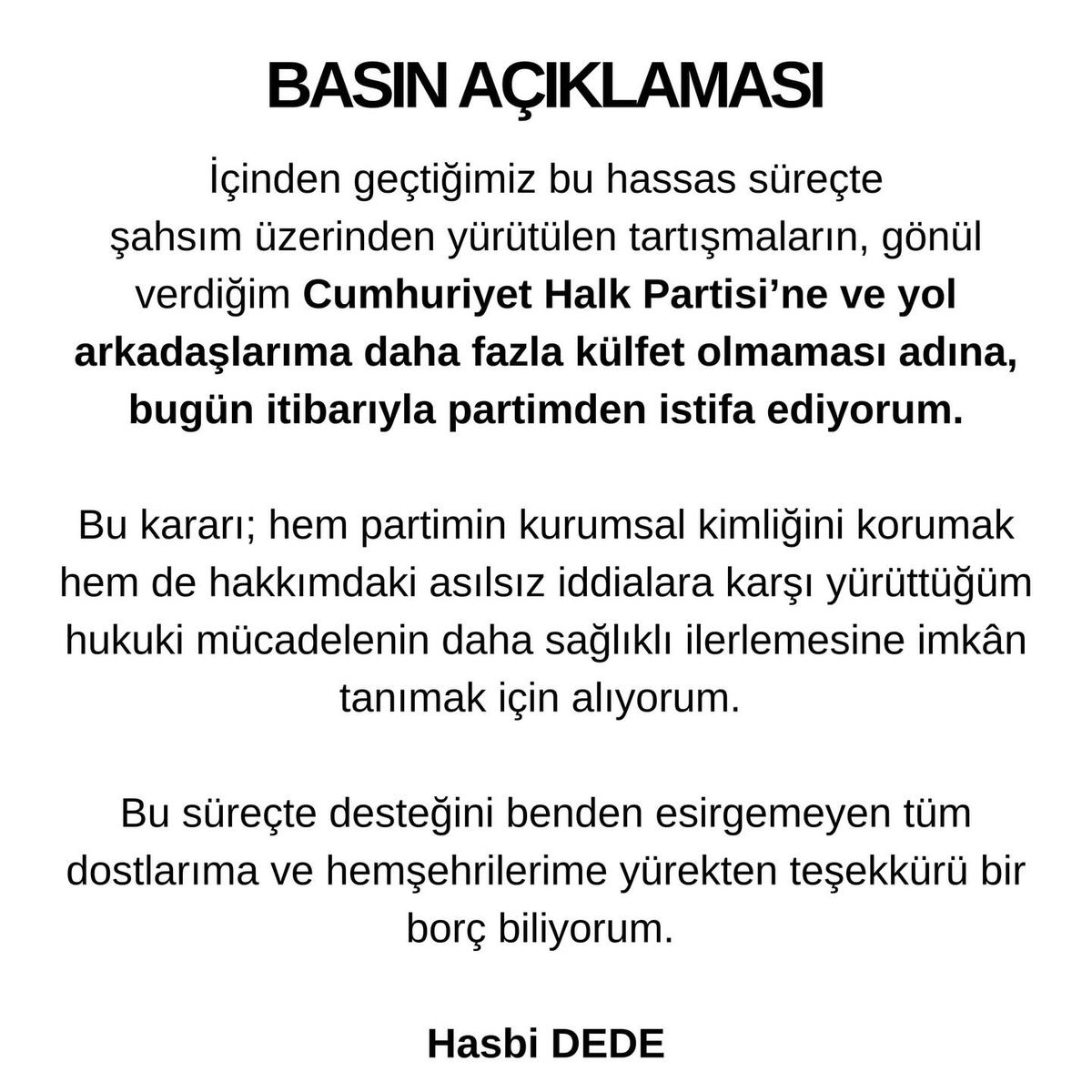 Hasbi Dede, CHP'den ihraç edildi