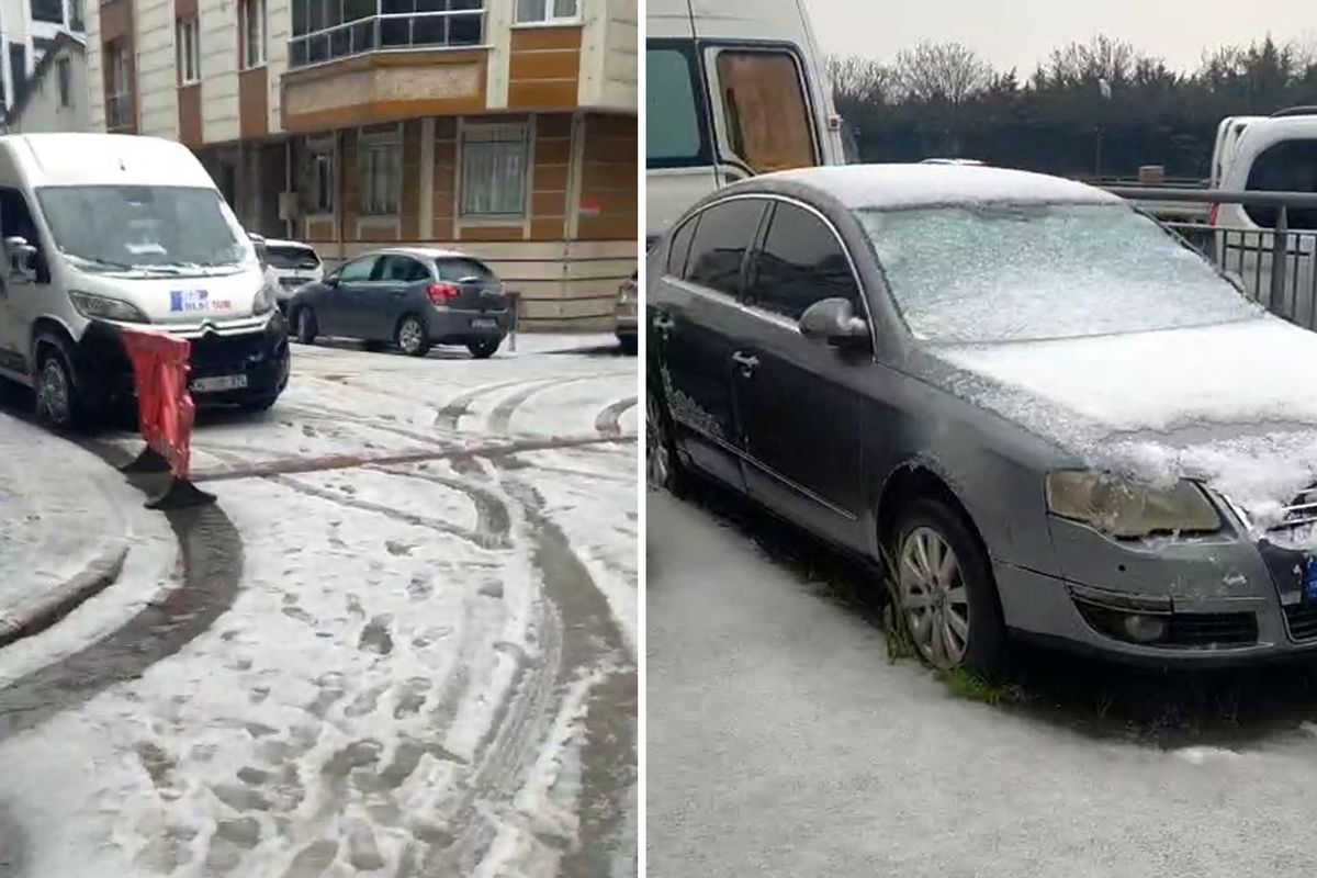 İstanbul'da dolu yağışı! Ortalık beyaza büründü