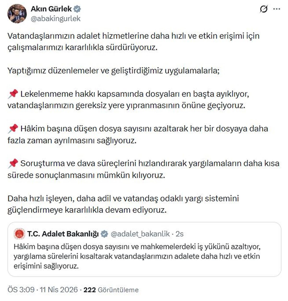 Bakan Gürlek: Hakim başına düşen dosya sayısını azaltıyoruz