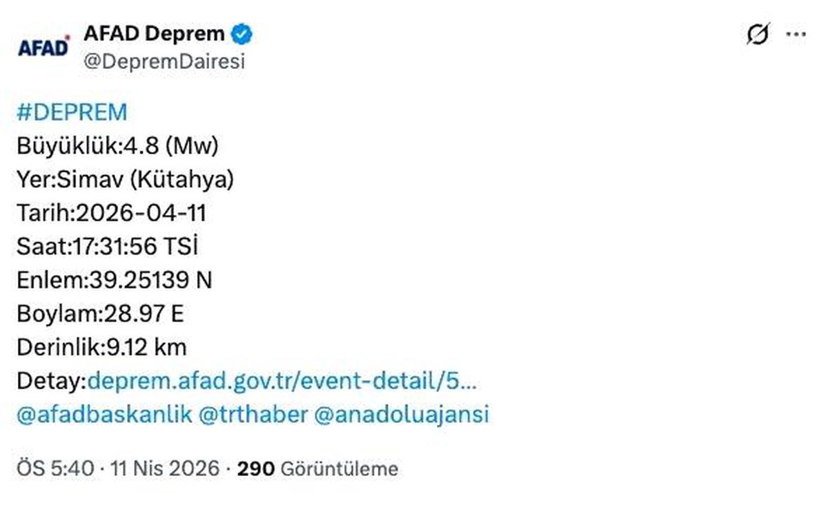 Kütahya merkezli deprem Bursa'da da hissedildi