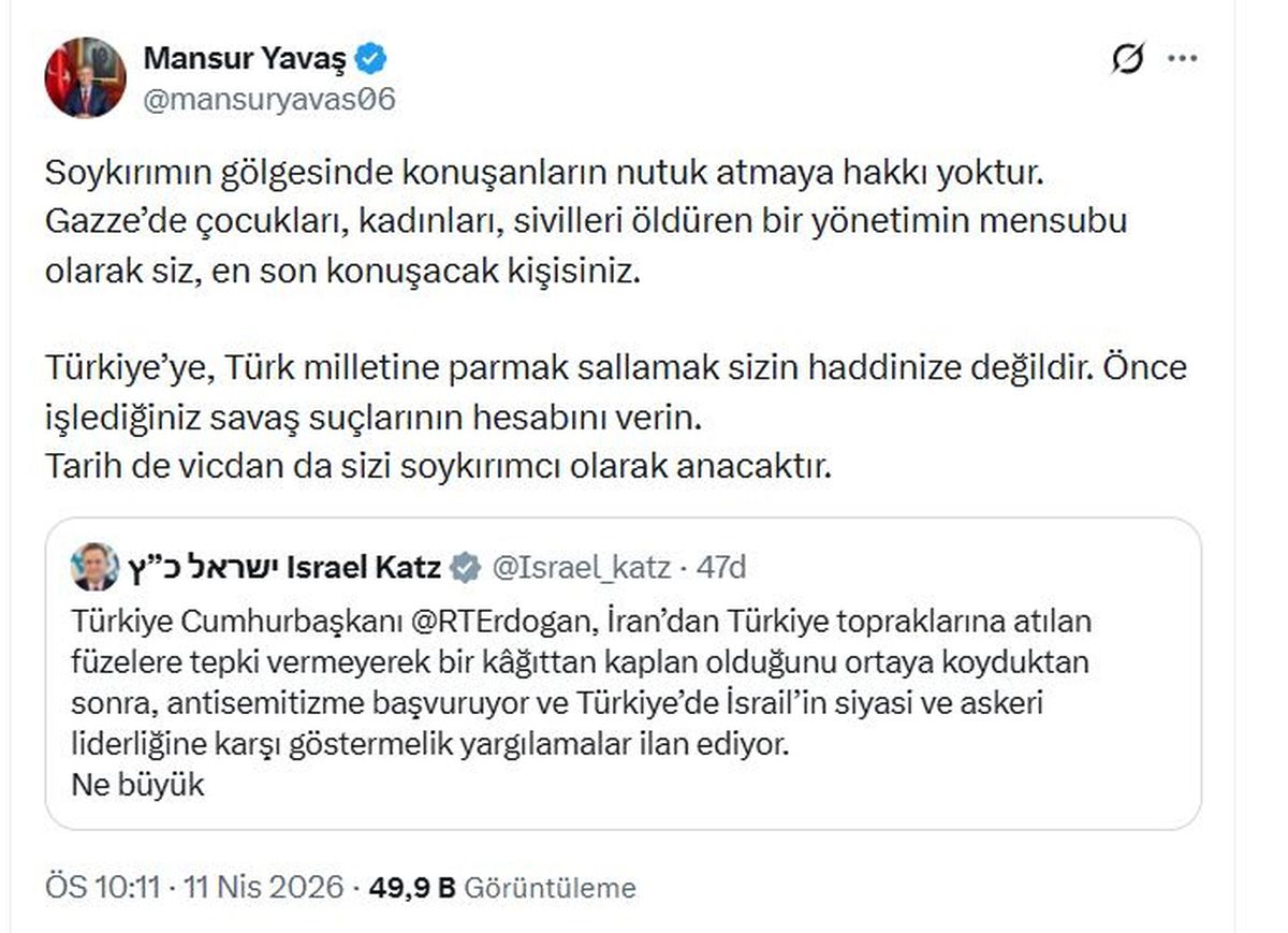 Mansur Yavaş'tan İsrail Savunma Bakanı'na Sert Yanıt
