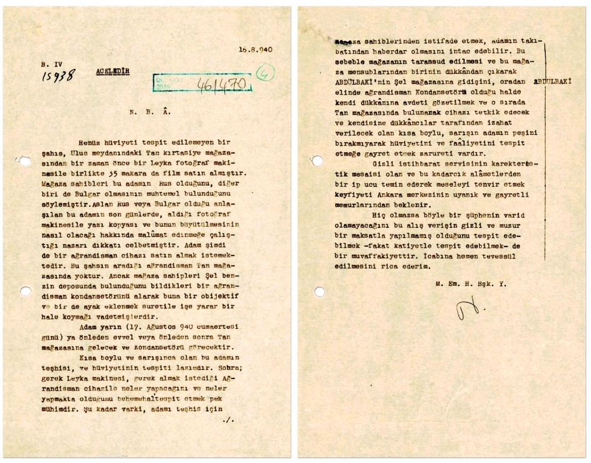 MİT'ten 1940 tarihli "acele" ibareli şüpheli takibi belgesi paylaşıldı