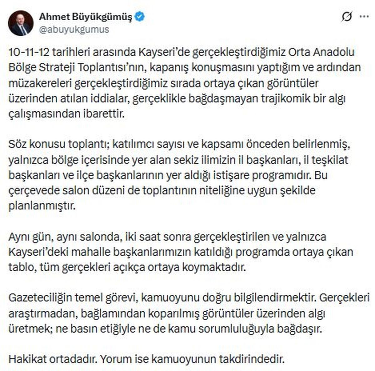 AK Parti'li Büyükgümüş: İddialar trajikomik bir algı çalışmasından ibaret