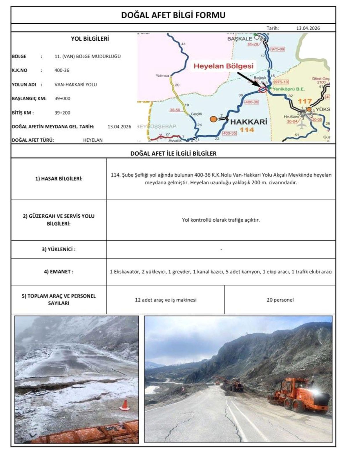 Hakkari yolundaki heyelan 200 metre uzunluğundaki alanı etkiledi