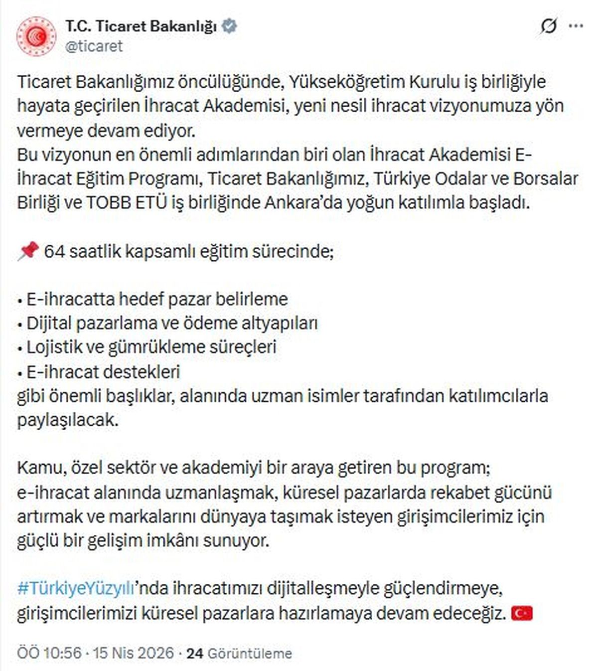 İhracat Akademisi E-İhracat Eğitim Programı başladı