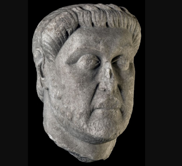 Close-up view of the marble sculpture head