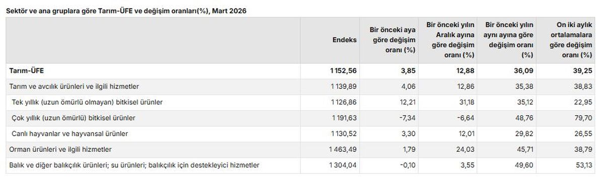 TÜİK: Tarım üretici fiyatları martta arttı