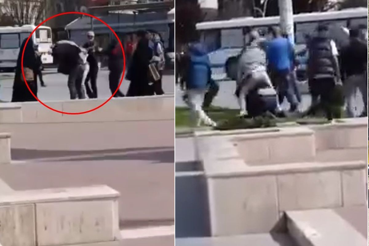 Yolda yürüyen kadın çığlık atınca kalabalık meydan dayağı attı