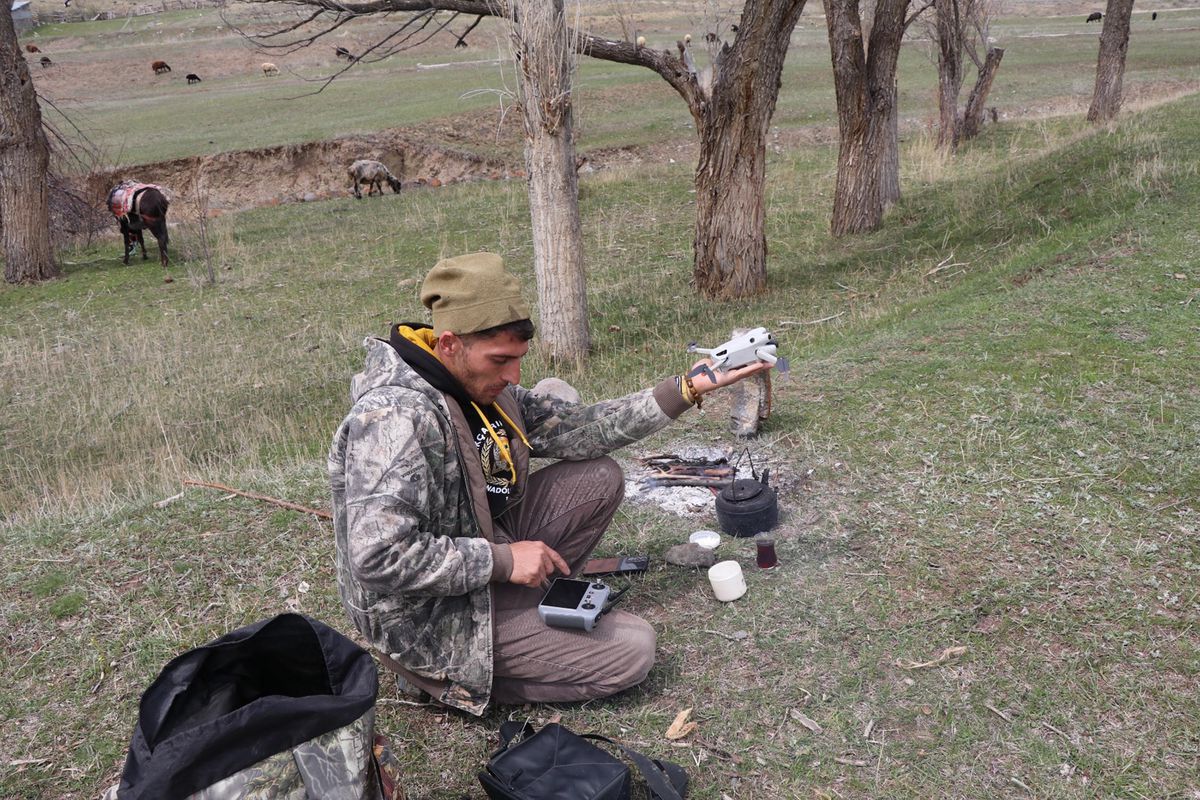 Dronla koyun sürüsü topladı, sosyal medyada ilgi gördü