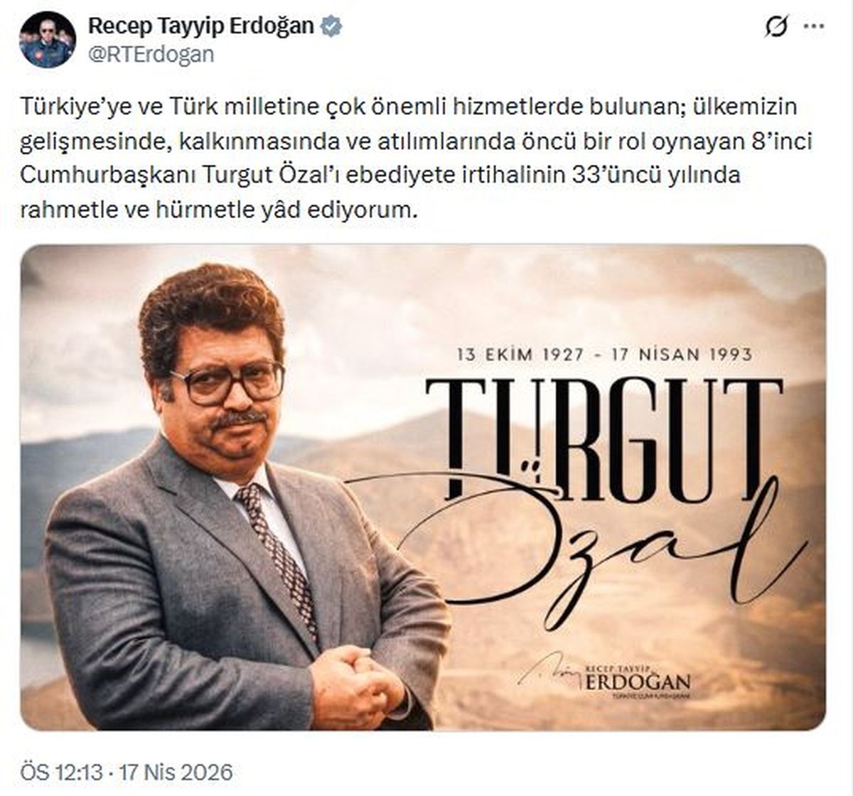 Cumhurbaşkanı Erdoğan, 8'inci Cumhurbaşkanı Özal'ı andı