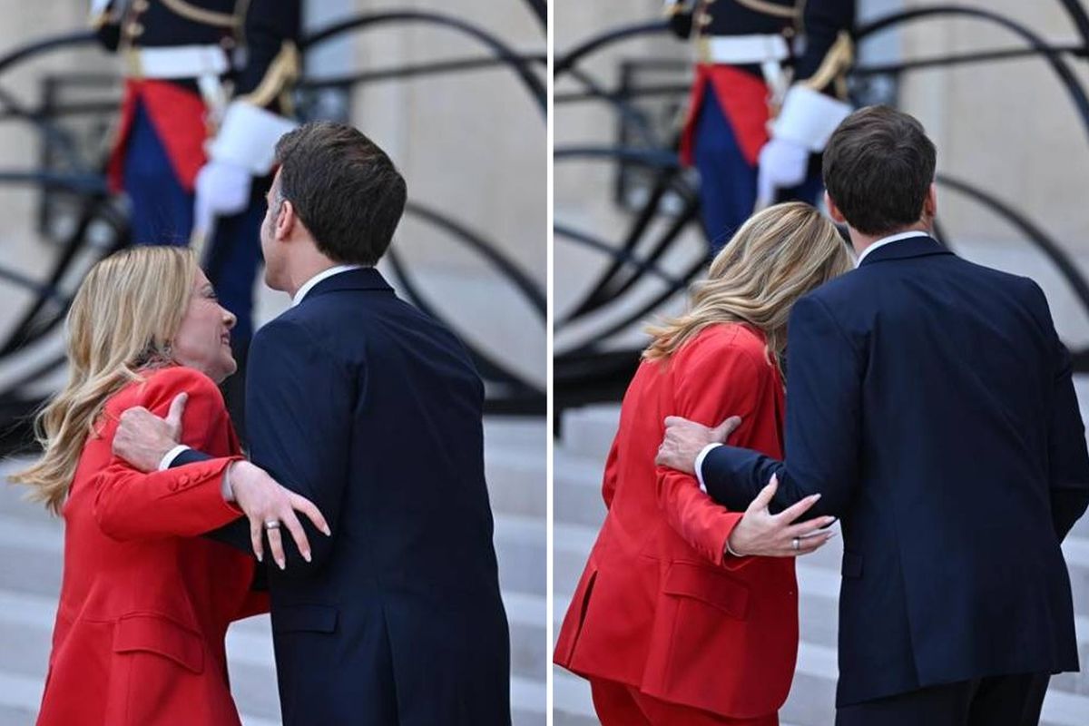 Fransa'da First Lady’yi çileden çıkaracak samimiyet, Macron Meloni'yi öperek karşıladı