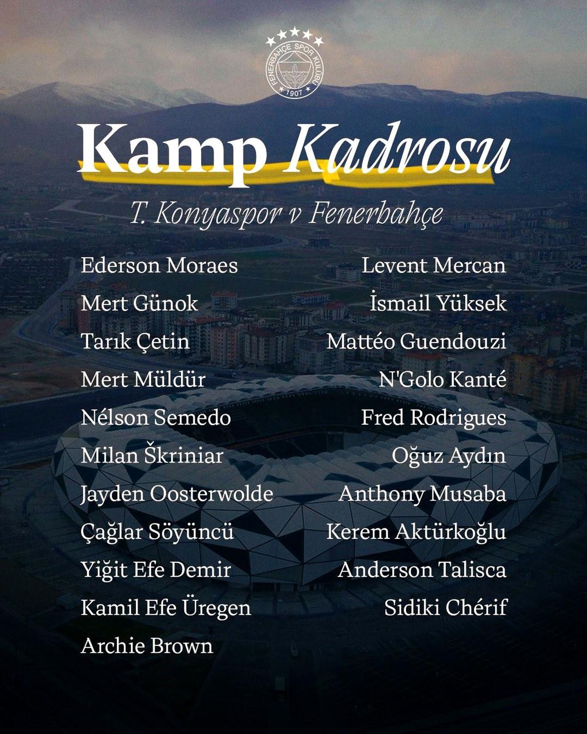 Fenerbahçe'nin Konyaspor maçı kamp kadrosu belli oldu