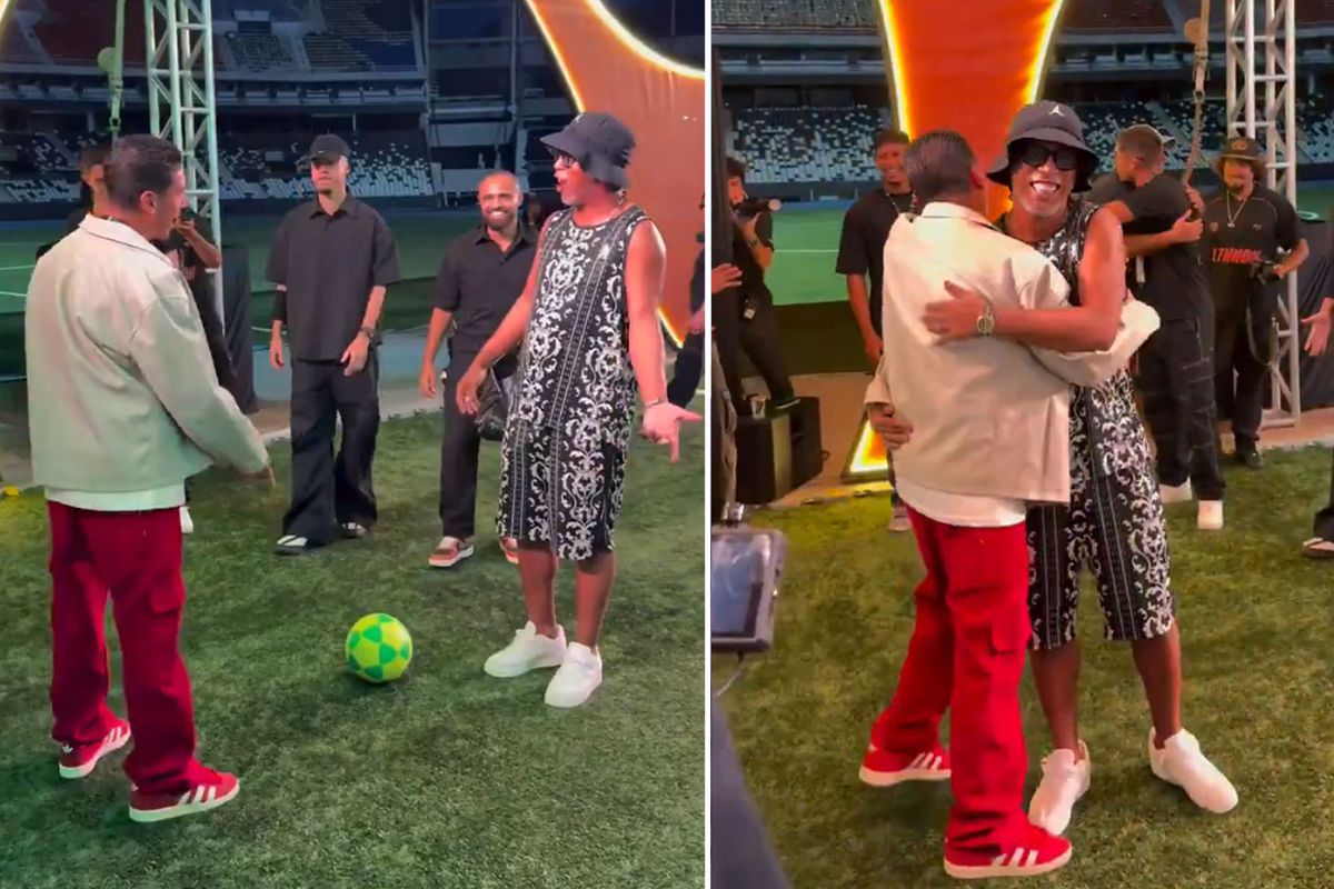 46 yaşındaki Ronaldinho, topla hünerlerini Brezilyalı fenomene karşı gösterdi