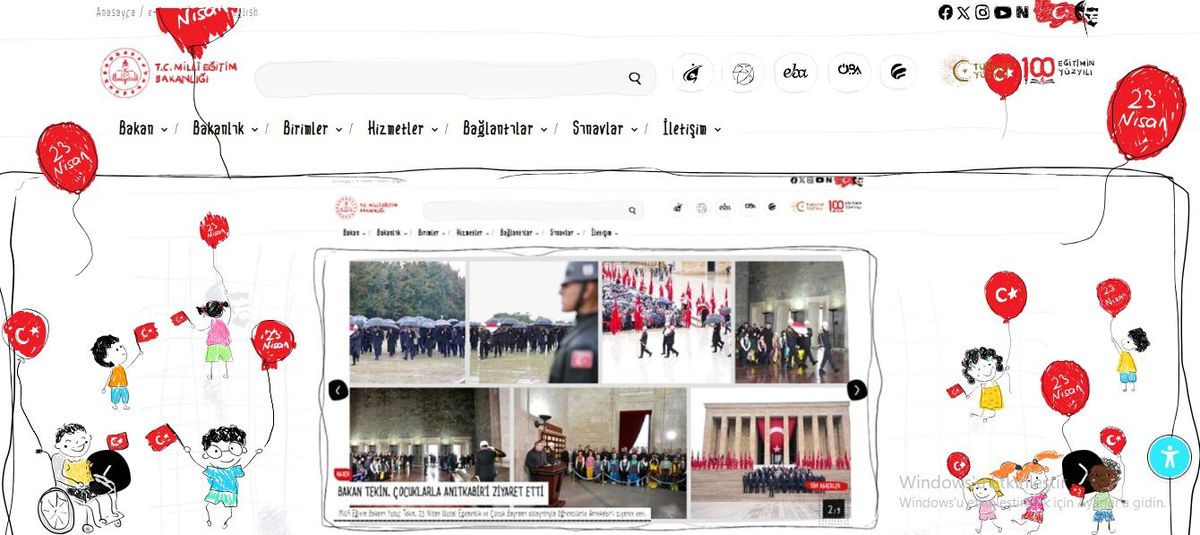 MEB'in resmi internet sitesi 23 Nisan'a özel olarak çocuklar için tasarlandı
