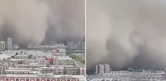 Görüntü Çin’in Sincan bölgesinden! Devasa bir toz bulutu oluştu