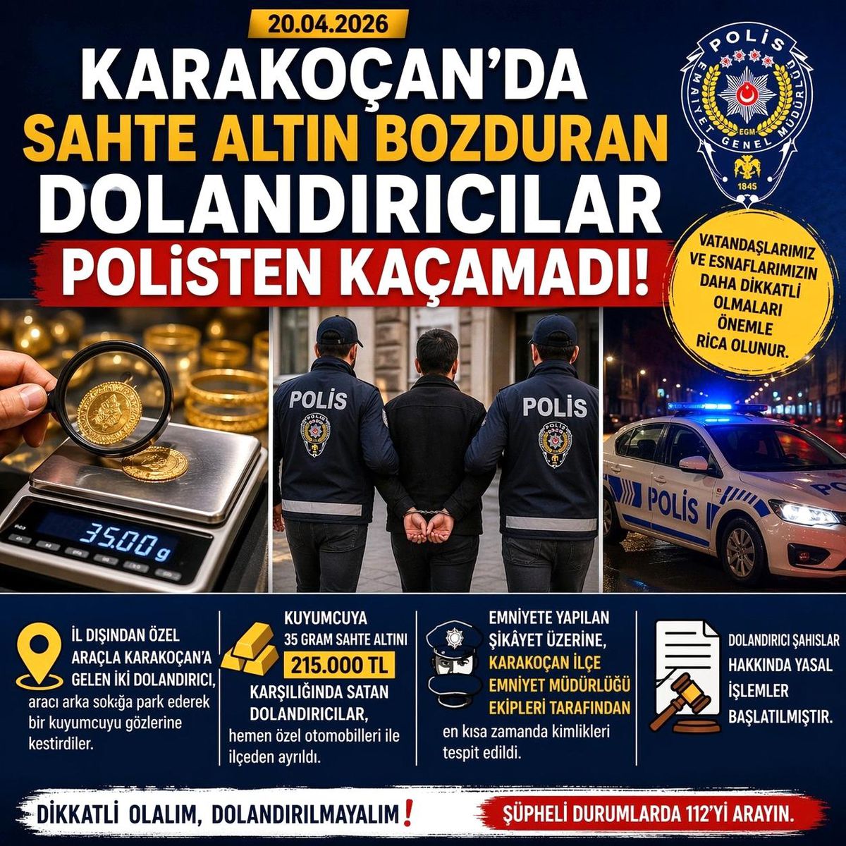 Sahte altın bozduran dolandırıcılar polisten kaçamadı