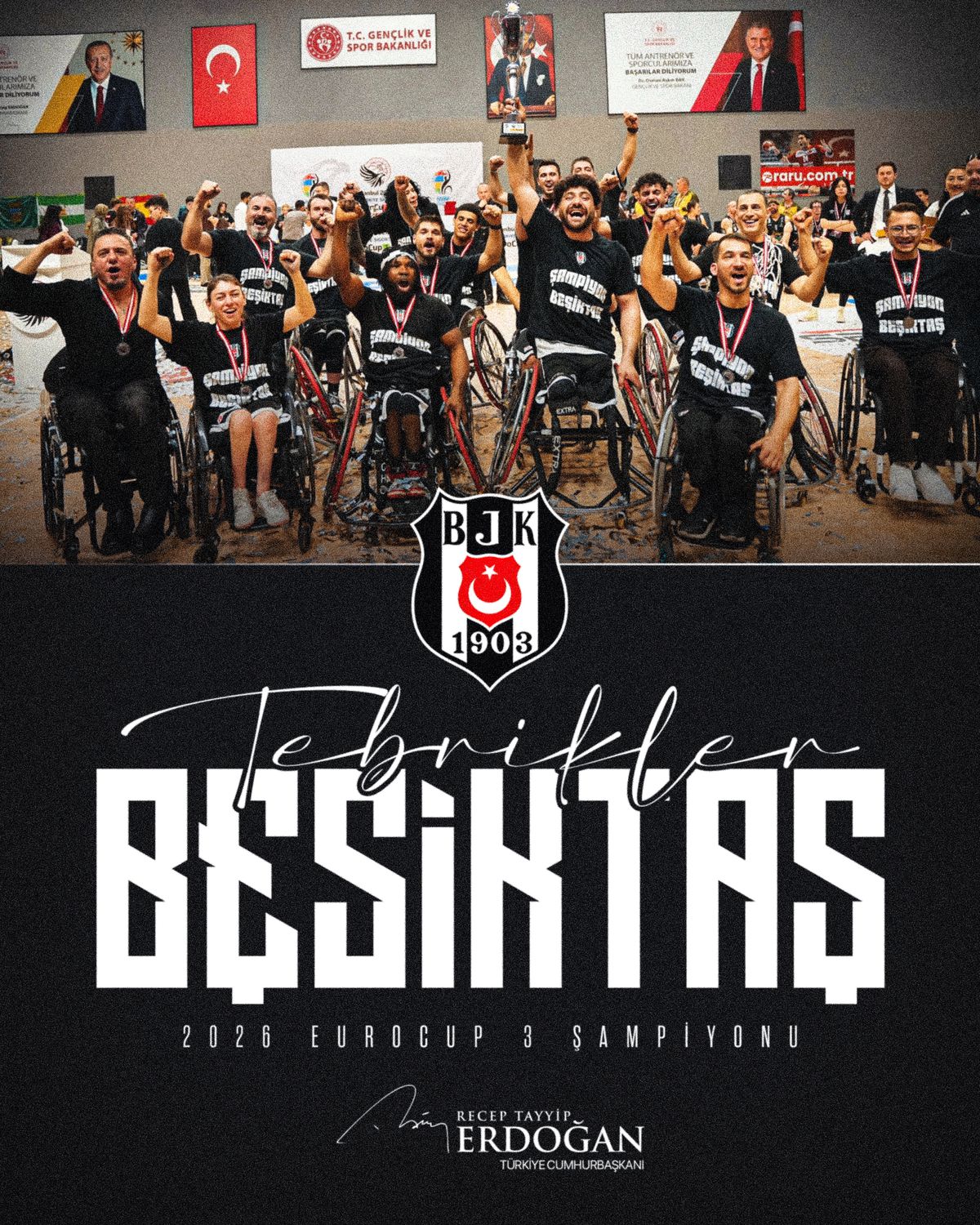 Cumhurbaşkanı Erdoğan'dan Beşiktaş'a tebrik mesajı