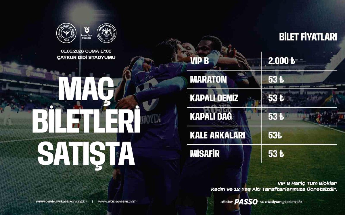 Çaykur Rizespor Konyaspor maçının biletleri 53 TL'den satışa çıktı
